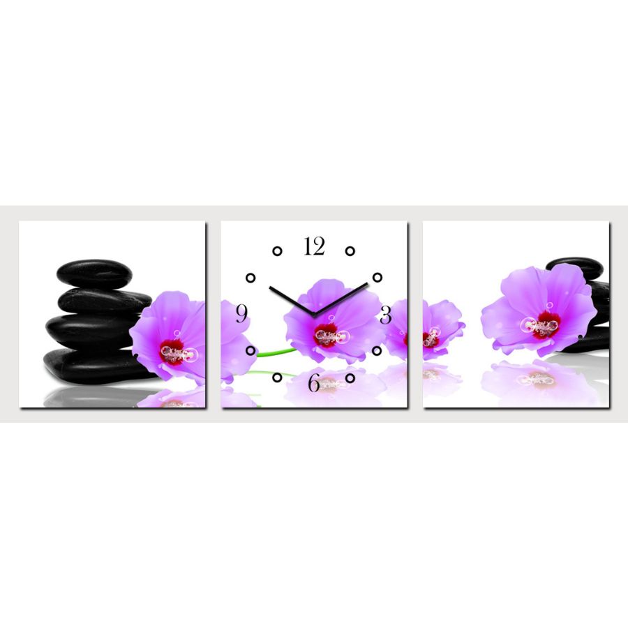 Horloge Galets aux Orchidées Feng Shui avec orchidées et galets noirs