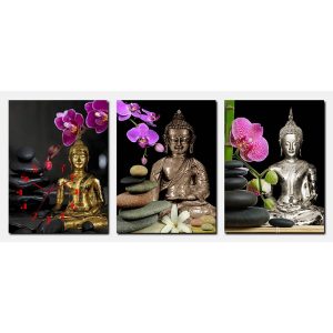 Horloge Murale Bouddha de la Sérénité Feng Shui avec Bouddhas, orchidées et galets zen