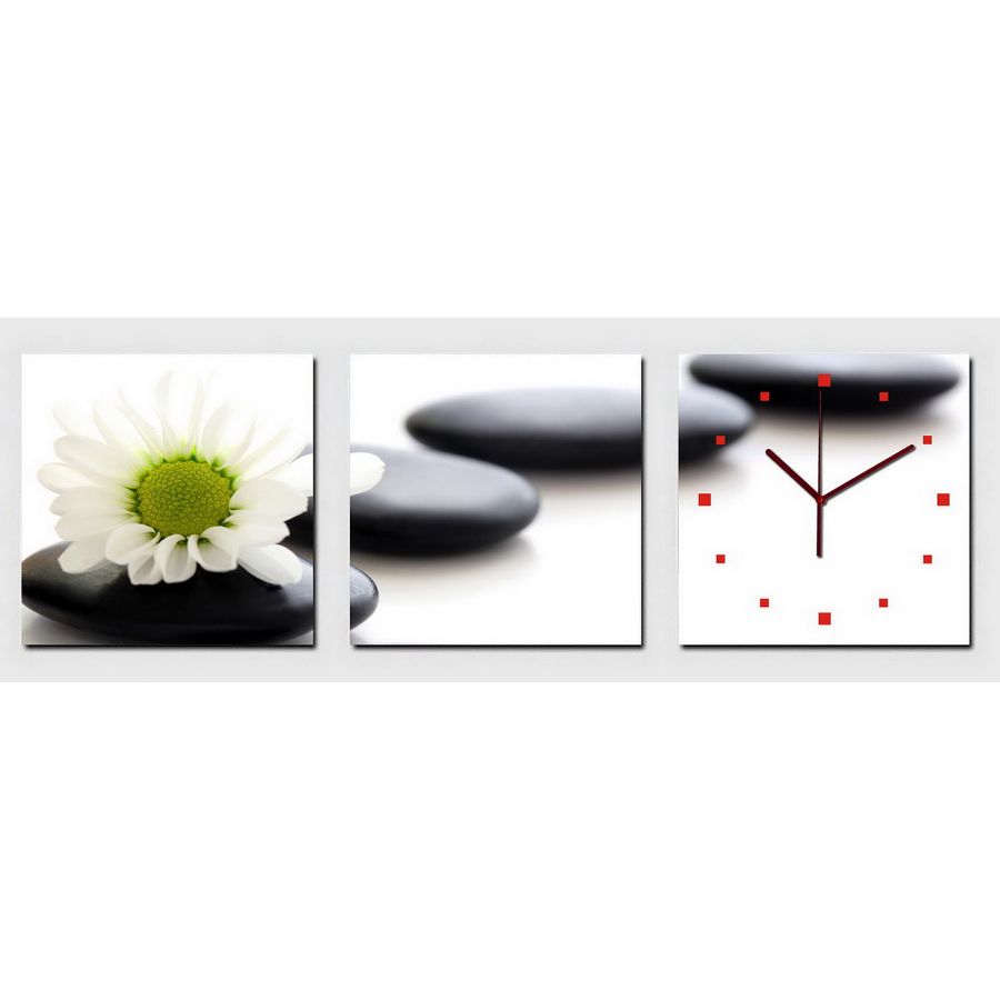 Horloge Murale Fleur de Marguerite et Galets décoration Feng Shui zen