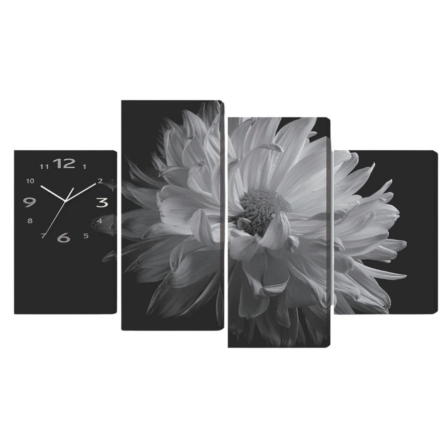 Horloge Murale Fleur de Pivoine décoration Feng Shui noire et blanche