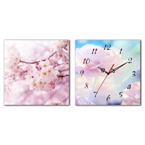 Horloge Murale Fleurs de Cerisier rose décoration Feng Shui symbole de renouveau