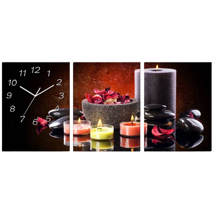 Horloge Murale Offrandes Pétales et Bougies Feng Shui avec galets, bougies et pétales de fleurs