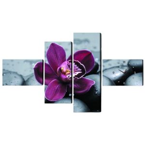Horloge Murale Orchidée Sauvage Feng Shui quadriptyque