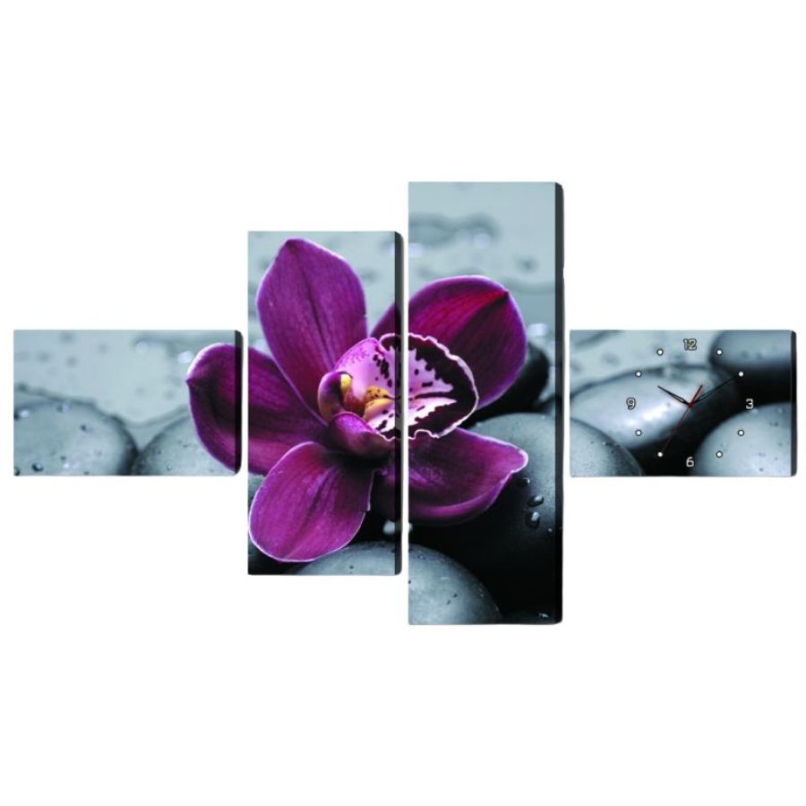 Horloge Murale Orchidée Sauvage Feng Shui quadriptyque