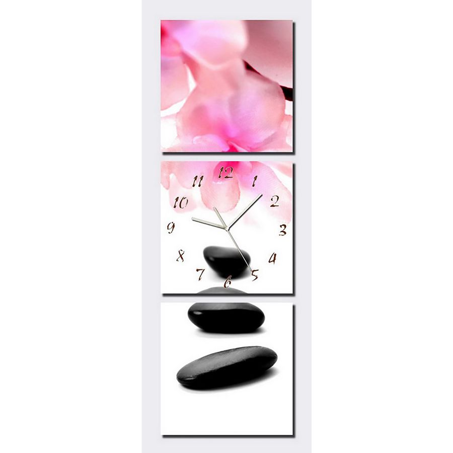 Horloge Murale Orchidées et Galets Noirs Feng Shui avec orchidées roses et galets zen