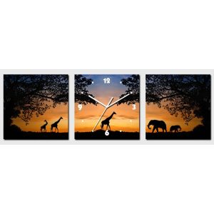 Horloge Murale Savane Feng Shui avec éléphants et girafes au coucher du soleil