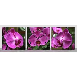 Horloge Murale Trois Fleurs d'Orchidées fushia Feng Shui