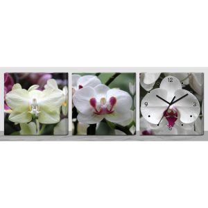 Horloge Murale Trois Orchidées Sauvages Feng Shui triptyque