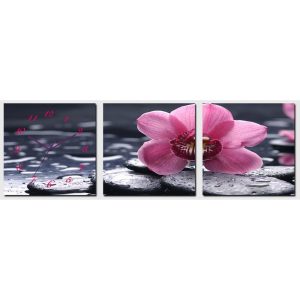 Horloge Orchidées Feng Shui avec orchidée rose sur galets zen