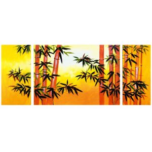 Peinture à l'huile Bambou Jaune peinte à la main représentant des bambous Feng Shui