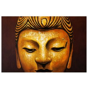Peinture à l'huile Bouddha de la Sérénité peinte à la main représentant un visage de Bouddha doré