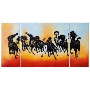 Peinture à l'huile Chevaux au Galop peinte à la main représentant une harde de chevaux Feng Shui