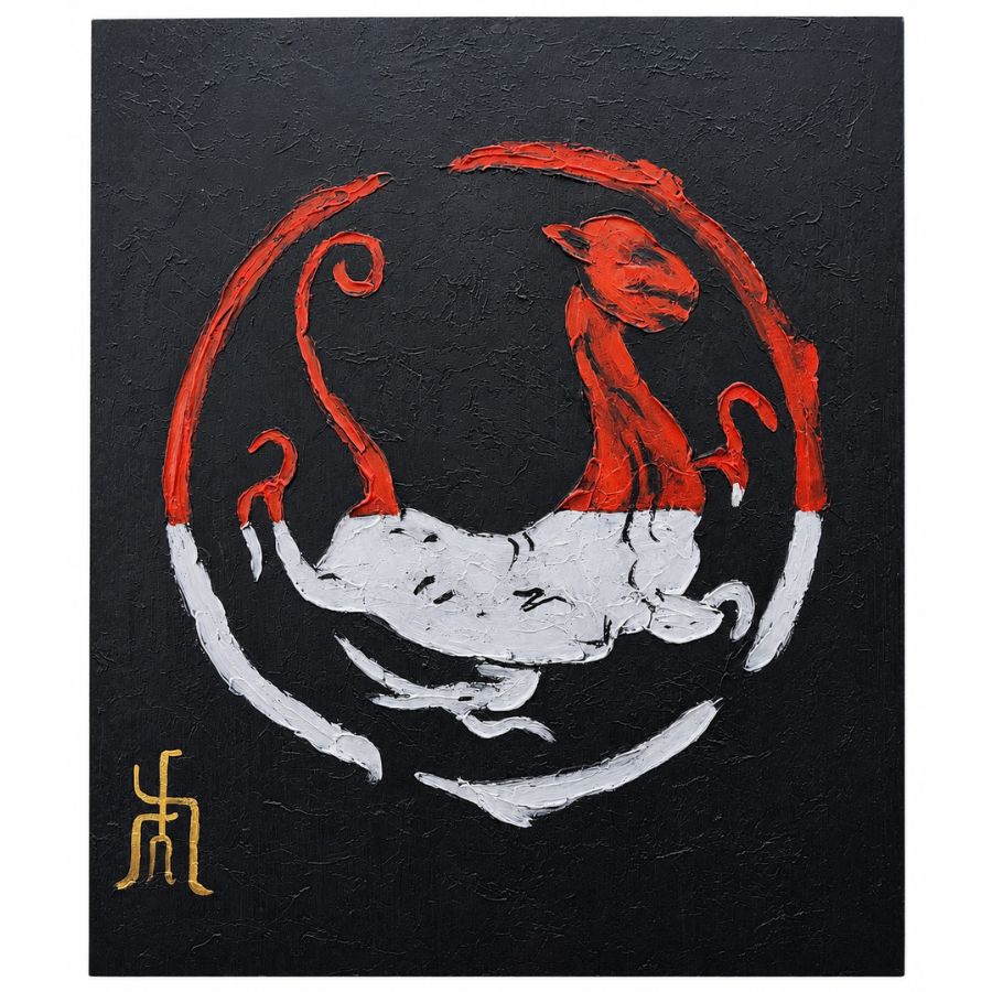 Peinture à l'huile Dragon peinte à la main représentant un dragon chinois Feng Shui