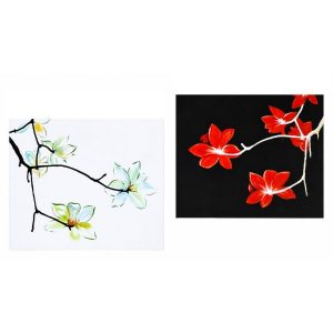 Peinture à l'huile Fleurs d'Orchidée peinte à la main représentant un diptyque d'orchidées rouges et blanches