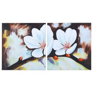 Peinture à l'Huile Magnolia Harmonie peinte à la main représentant deux fleurs de magnolia blanches