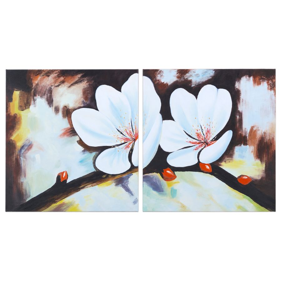 Peinture à l'Huile Magnolia Harmonie peinte à la main représentant deux fleurs de magnolia blanches