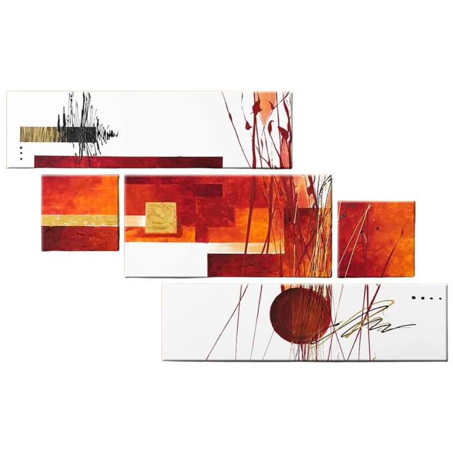 Peinture Abstraite Éclat de Feu peinte à la main en plusieurs panneaux style Feng Shui