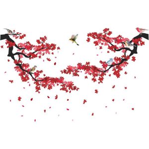 Sticker Branches du Printemps Feng Shui avec branches fleuries et oiseaux