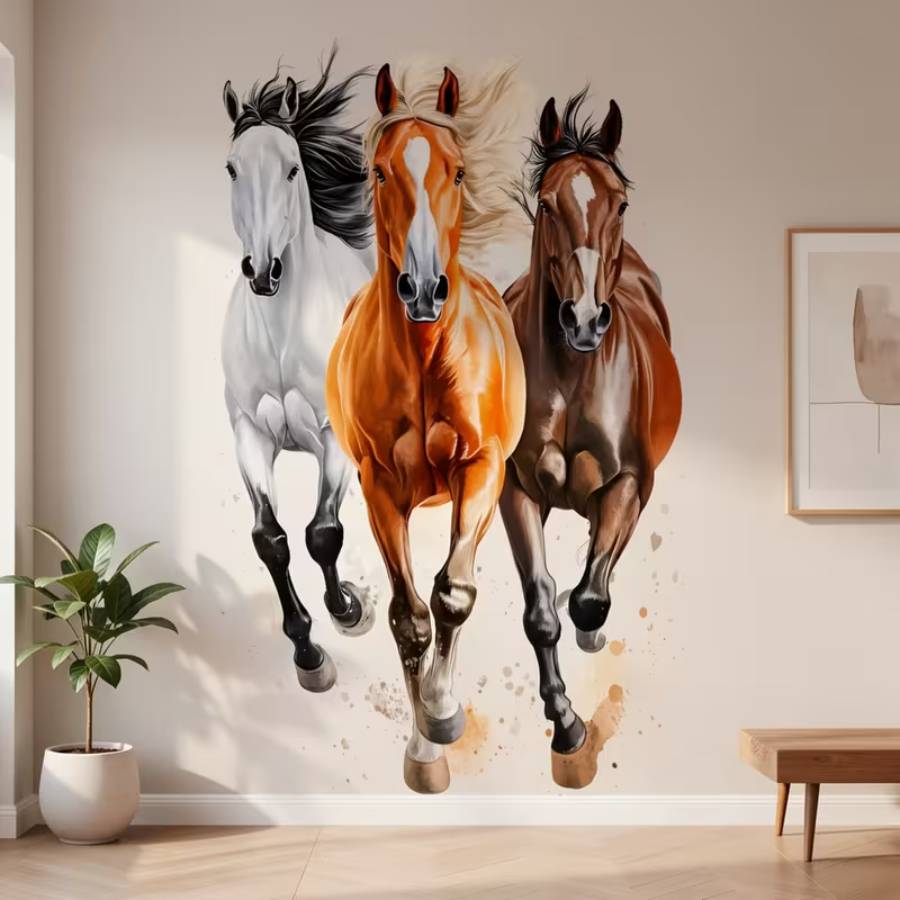 Sticker Cavaliers du Succès Feng Shui avec trois chevaux au galop
