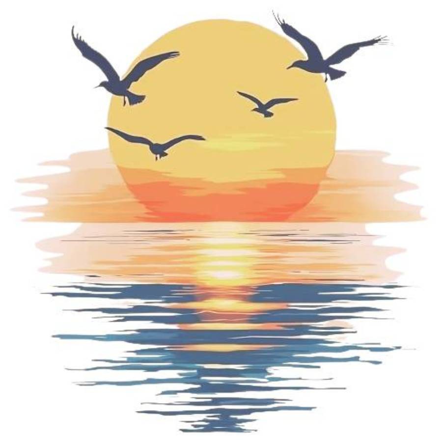Sticker Horizon d'Harmonie avec lever de soleil, oiseaux et eau