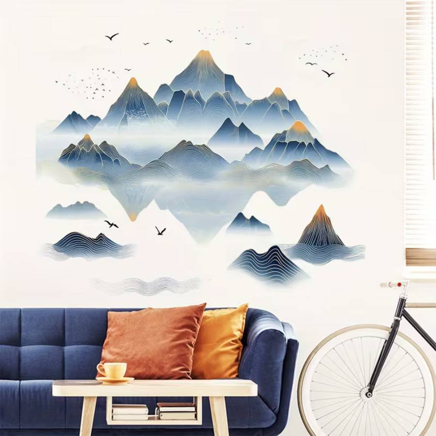 Sticker Montagnes de la Sérénité paysage Feng Shui avec montagnes bleues