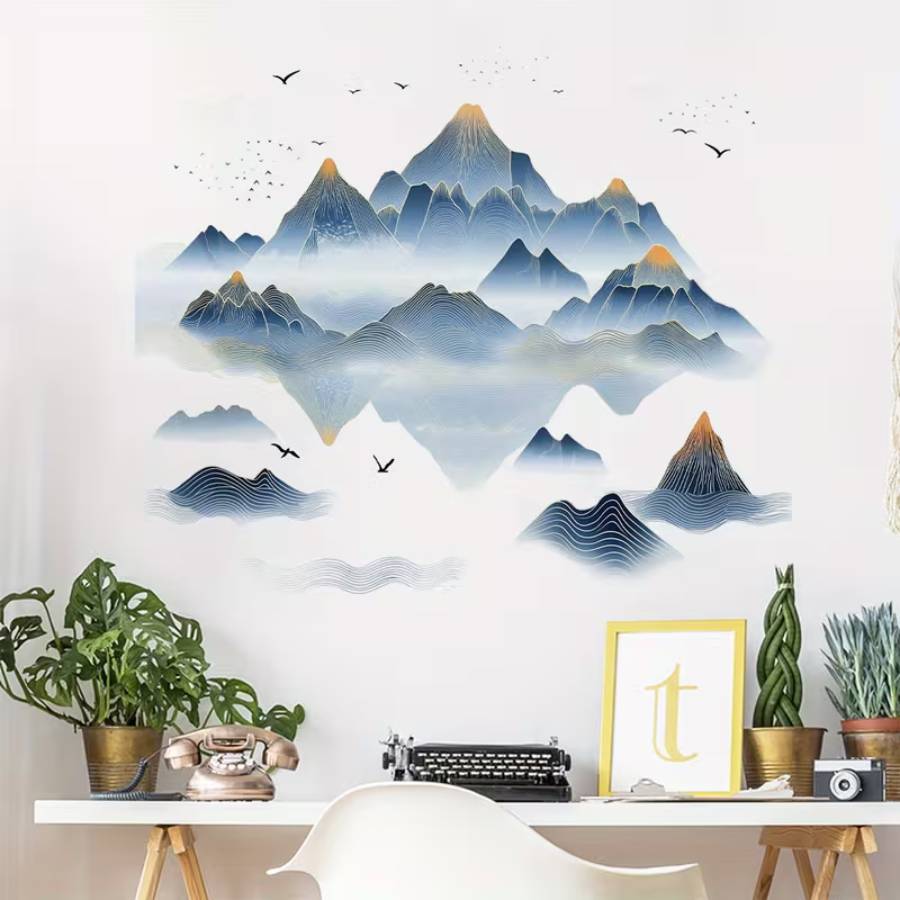 Sticker Montagnes de la Sérénité installé dans un salon moderne