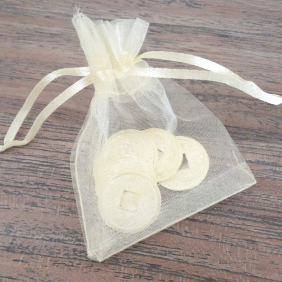 6 Pièces de Monnaie Or Plaqué 25mm présentées dans un sachet organza