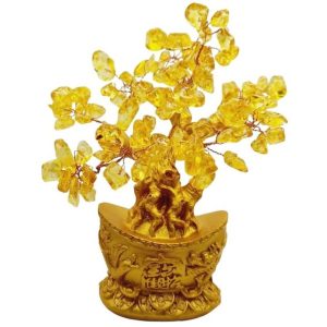 Arbre de la Fortune en Citrine Feng Shui sur lingot doré