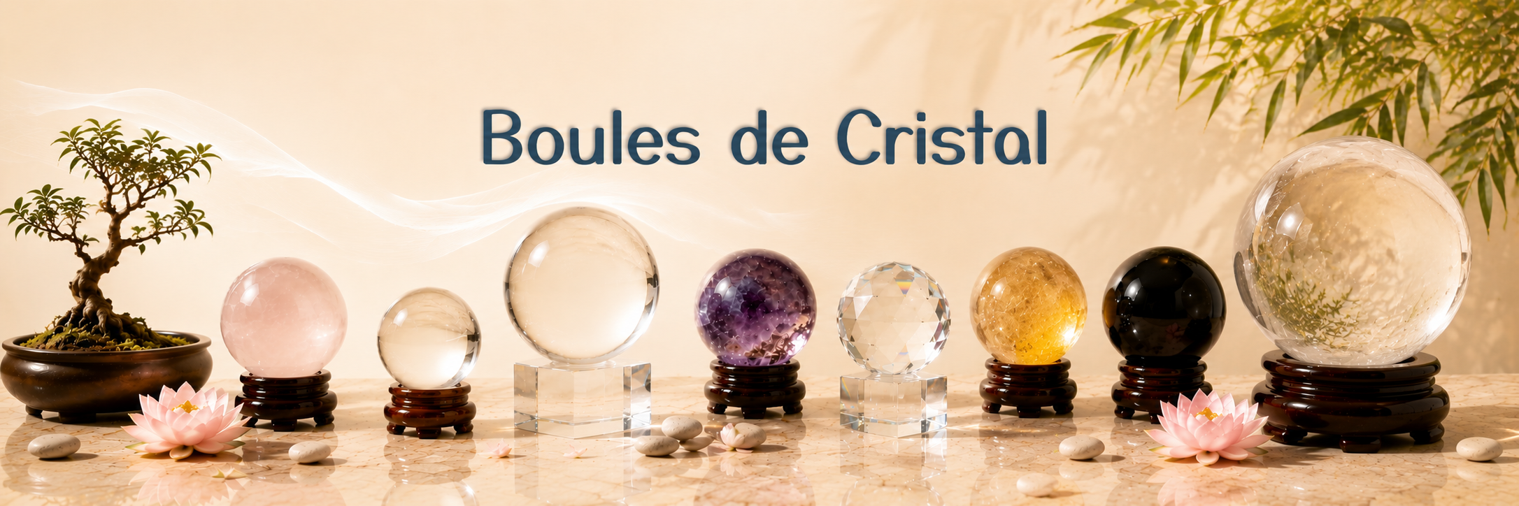 Boules de cristal Feng Shui en cristal clair, améthyste, citrine, quartz rose et obsidienne