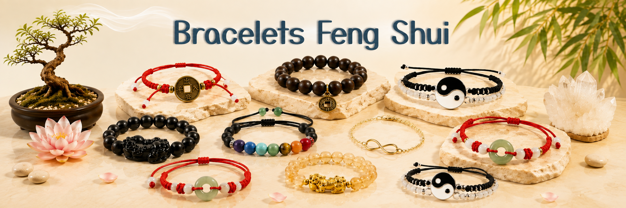 Bracelets Feng Shui Pi Yao, chakras, yin-yang, jade et bracelets tibétains