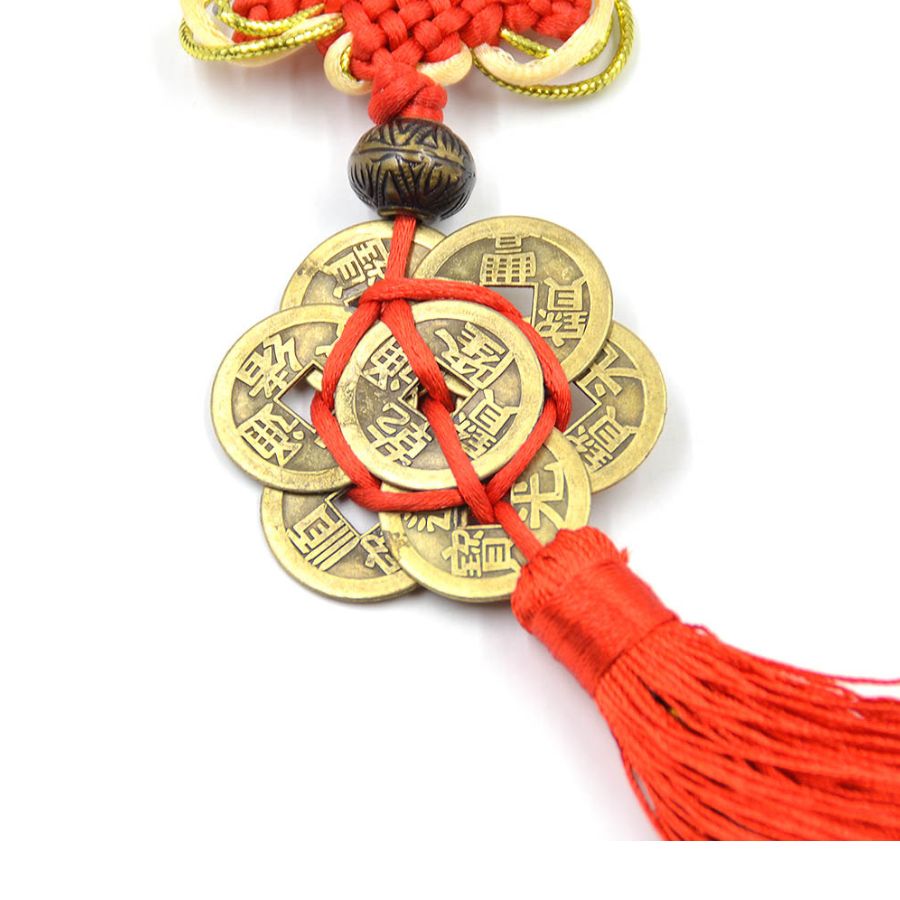 Détail des huit pièces de monnaie chinoises Feng Shui