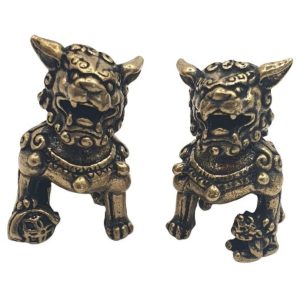 Fu Dogs Protecteurs en laiton Feng Shui vue de face