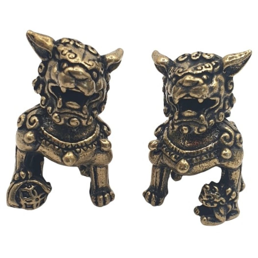 Fu Dogs Protecteurs en laiton Feng Shui vue de face