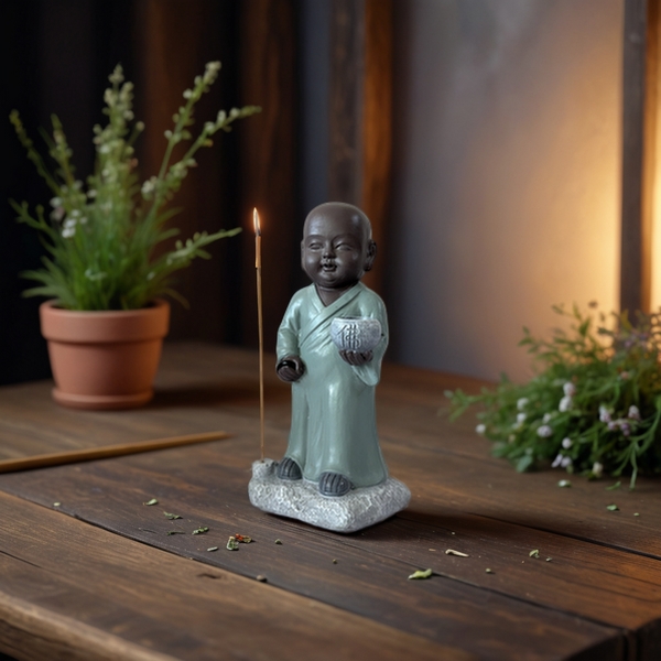 Statue Bouddha aux Aumônes avec porte-encens intégré