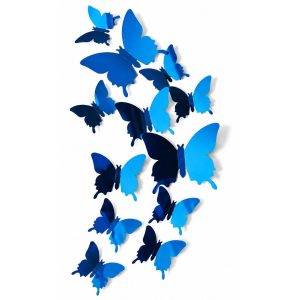 Stickers 12 Miroirs Papillons bleus 3D Feng Shui