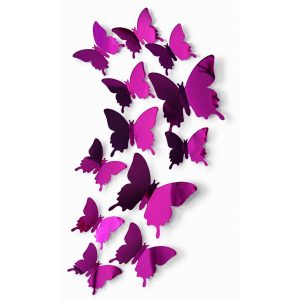 Stickers 12 Miroirs Papillons roses 3D Feng Shui
