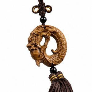 Suspension Dragon de la Santé Feng Shui en bois naturel