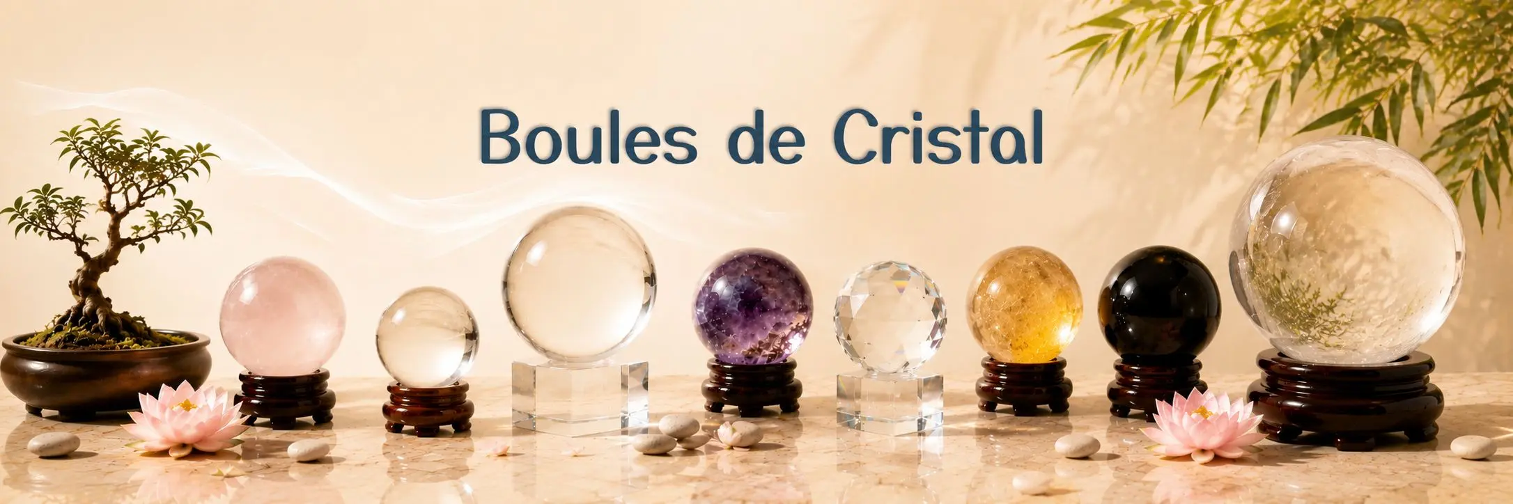 Boules de cristal Feng Shui en cristal clair, améthyste, citrine, quartz rose et obsidienne