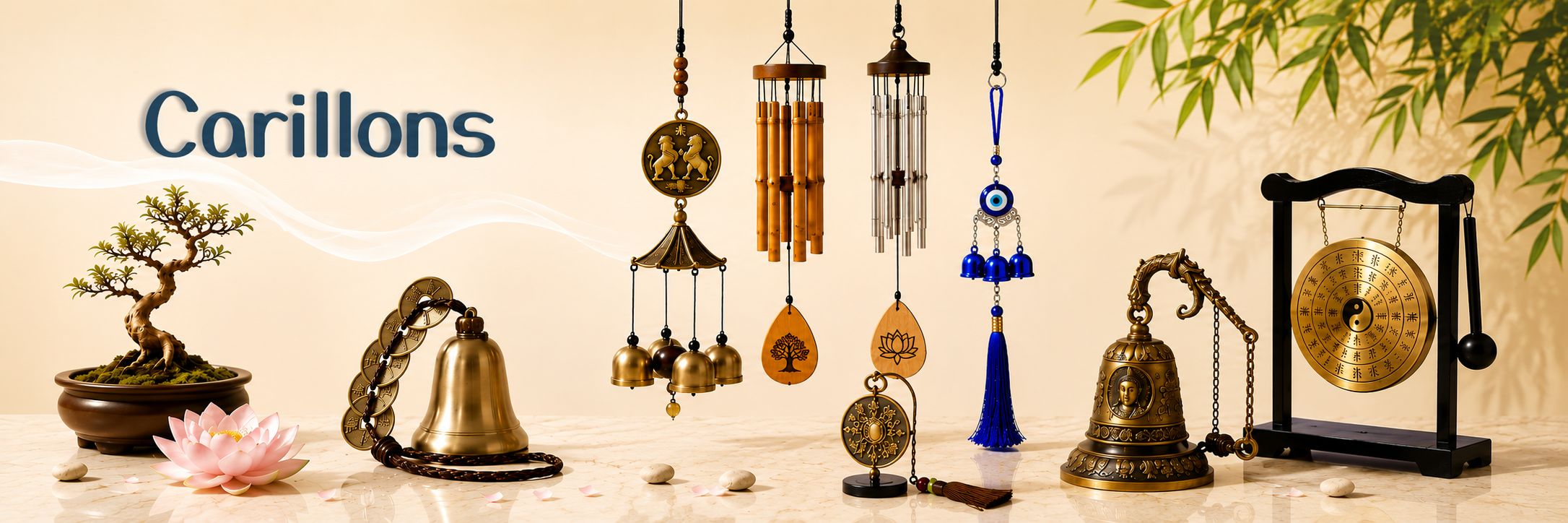 Carillons Feng Shui en bois et métal, cloches chinoises et gong