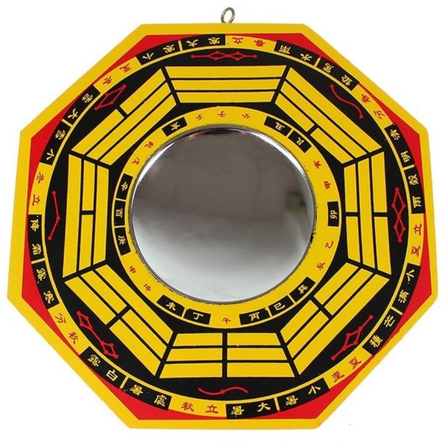 Miroir Bagua Concave 17 cm Feng Shui en bois peint
