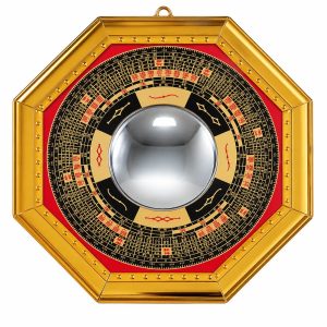 Miroir Bagua Rouge et Noir Concave 17 cm Feng Shui