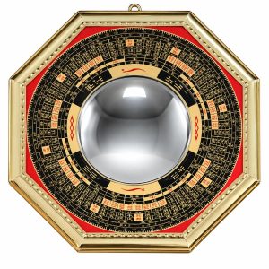 Miroir Bagua Rouge et Noir Concave 20 cm Feng Shui