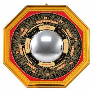 Miroir Bagua Rouge et Noir Convexe 17 cm Feng Shui