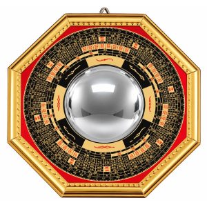 Miroir Bagua Rouge et Noir Convexe 20 cm Feng Shui
