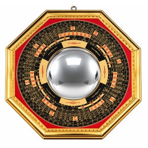 Miroir Bagua Rouge et Noir Convexe 26 cm Feng Shui