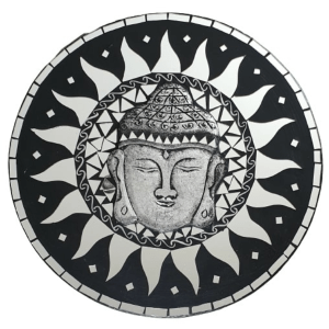 Miroir Mosaïque Bouddha argenté 40 cm Feng Shui