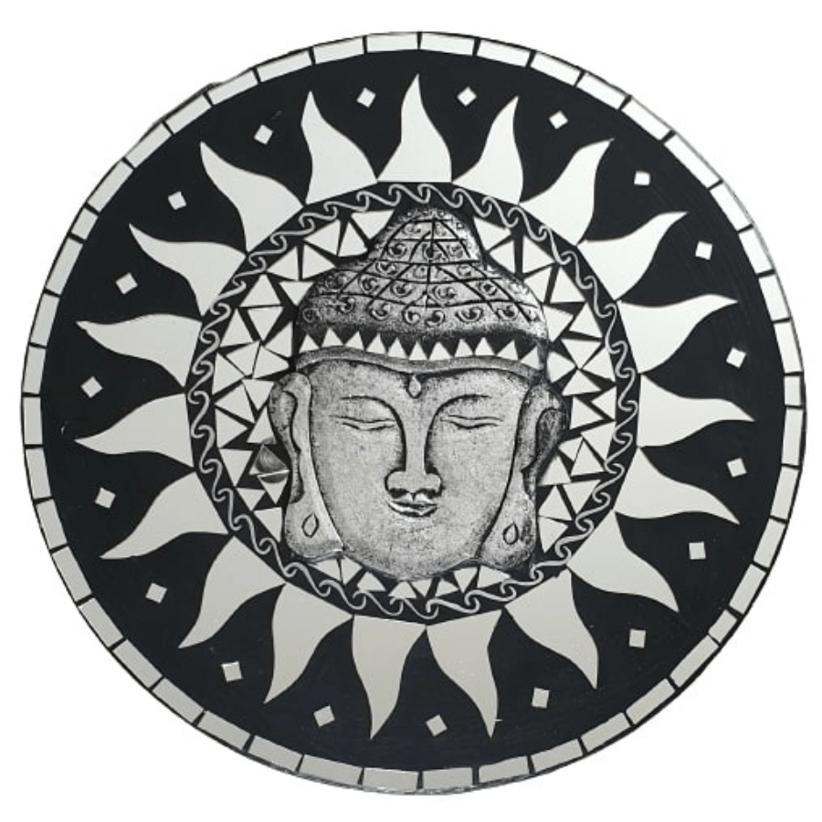 Miroir Mosaïque Bouddha argenté 40 cm Feng Shui