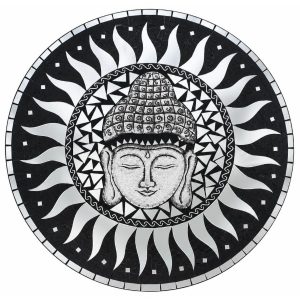 Miroir Mosaïque Bouddha argenté 60cm Feng Shui