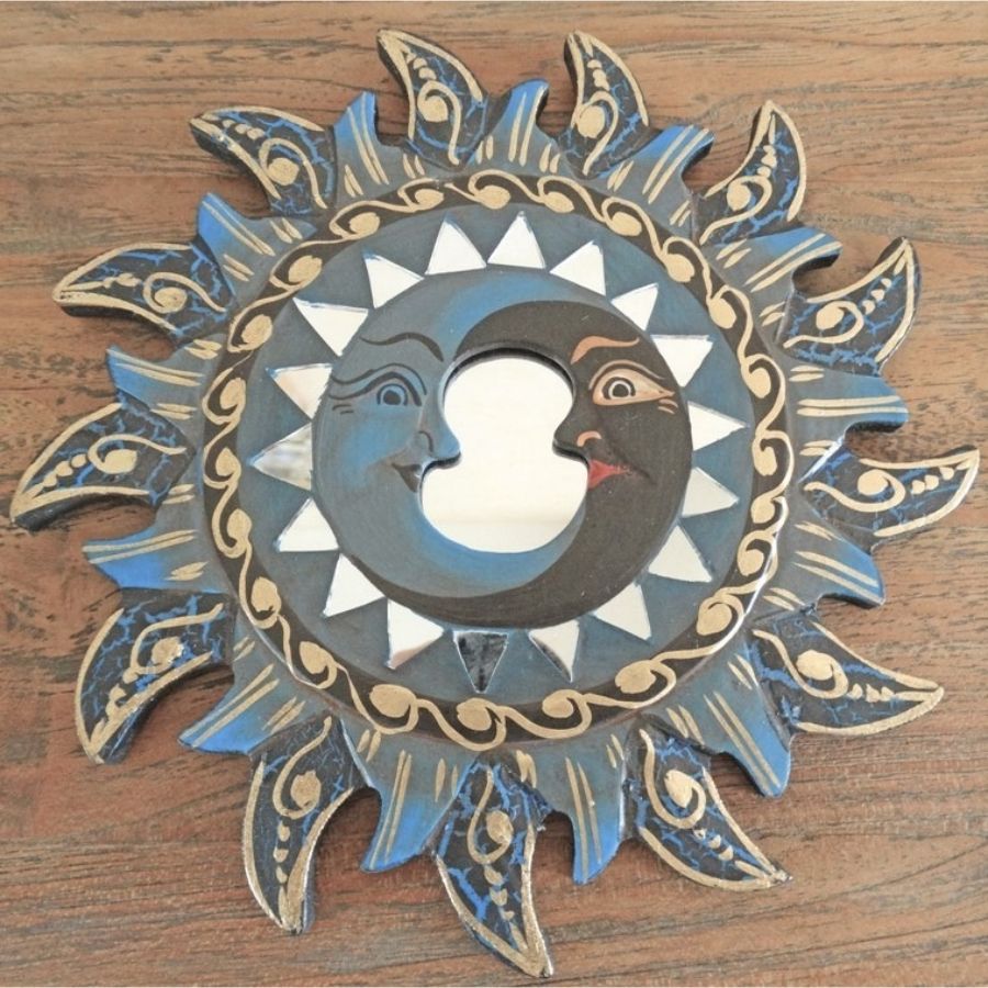 Miroir Soleil bleu Feng Shui artisanal 20cm