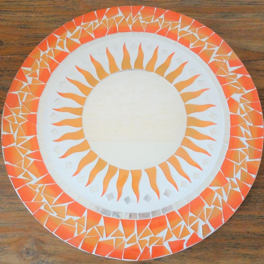 Miroir Soleil Mosaïque orange 40 cm artisanal